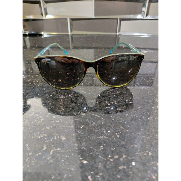 Maui Jim Tortoise Shell Frame Sunglasses with Teal Temples and Dark Lenses main image 16